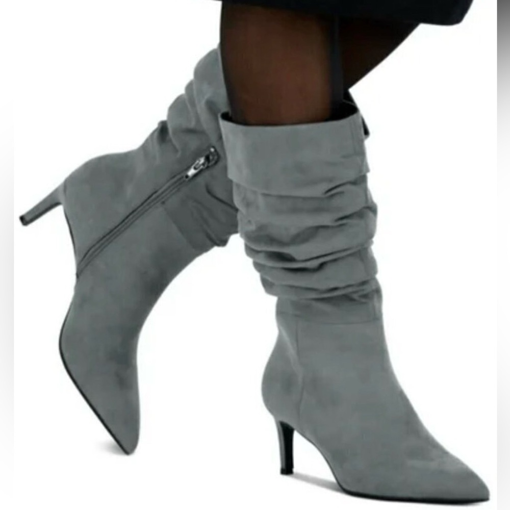 NWOB Alfani Lissa Faux Suede Light Gray Slouchy Women's Boots -Sz 9.5 - Picture 4 of 9